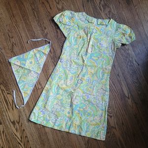 Handmade Vintage Paisley Mini Dress with Matching Triangle Bandana - size XS